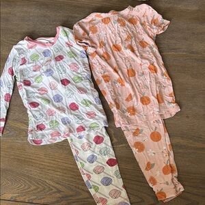 Kickee Pants Girls Pink Peach Fruit Print Pajama Sets